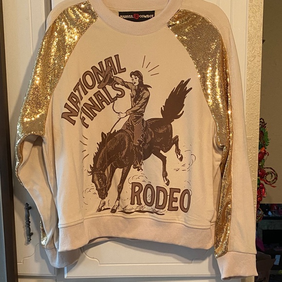 marvel cowboy Tops - National Finals Rodeo Gold Sequin Sweatshirt